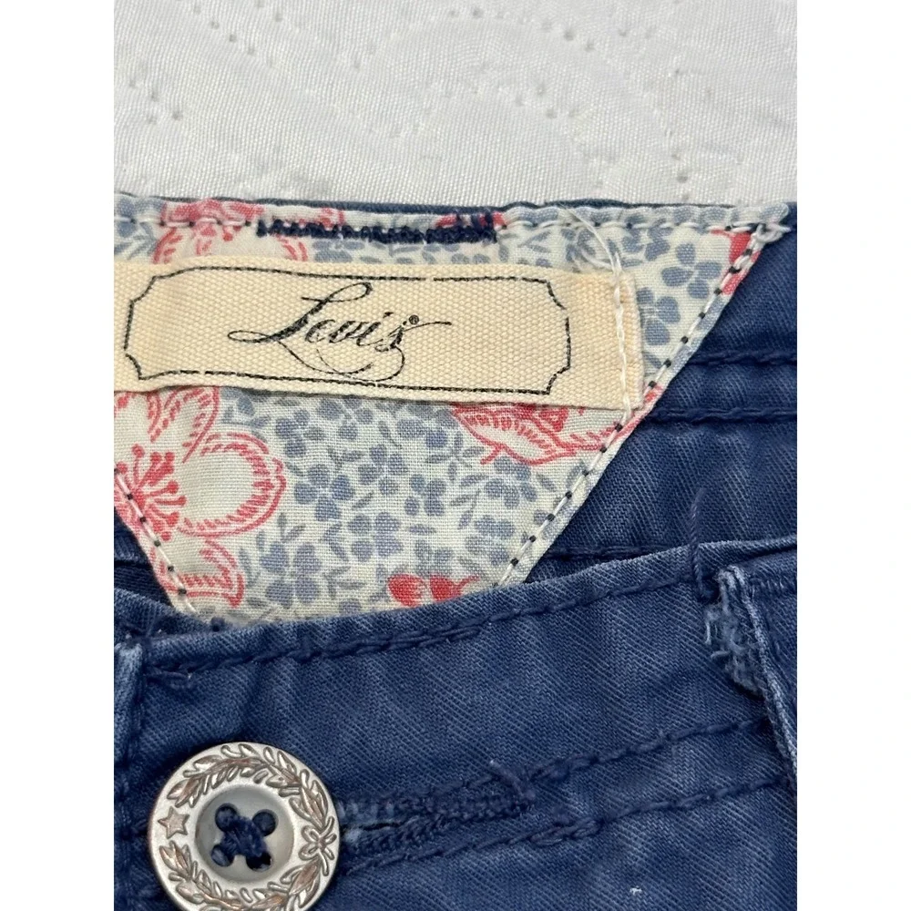 Levis Womens Navy Blue Cotton Utility Cuffed Cargo Shorts Size 12